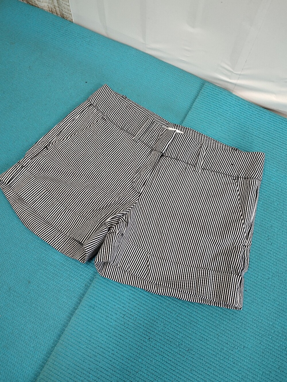 New York & Company Striped Cuffed Shorts Black White - 4